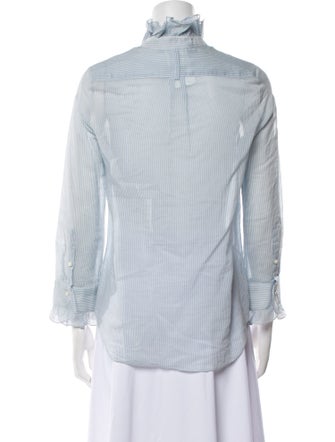 Charles Anastase Striped Three-Quarter Sleeve Button-Up Top
