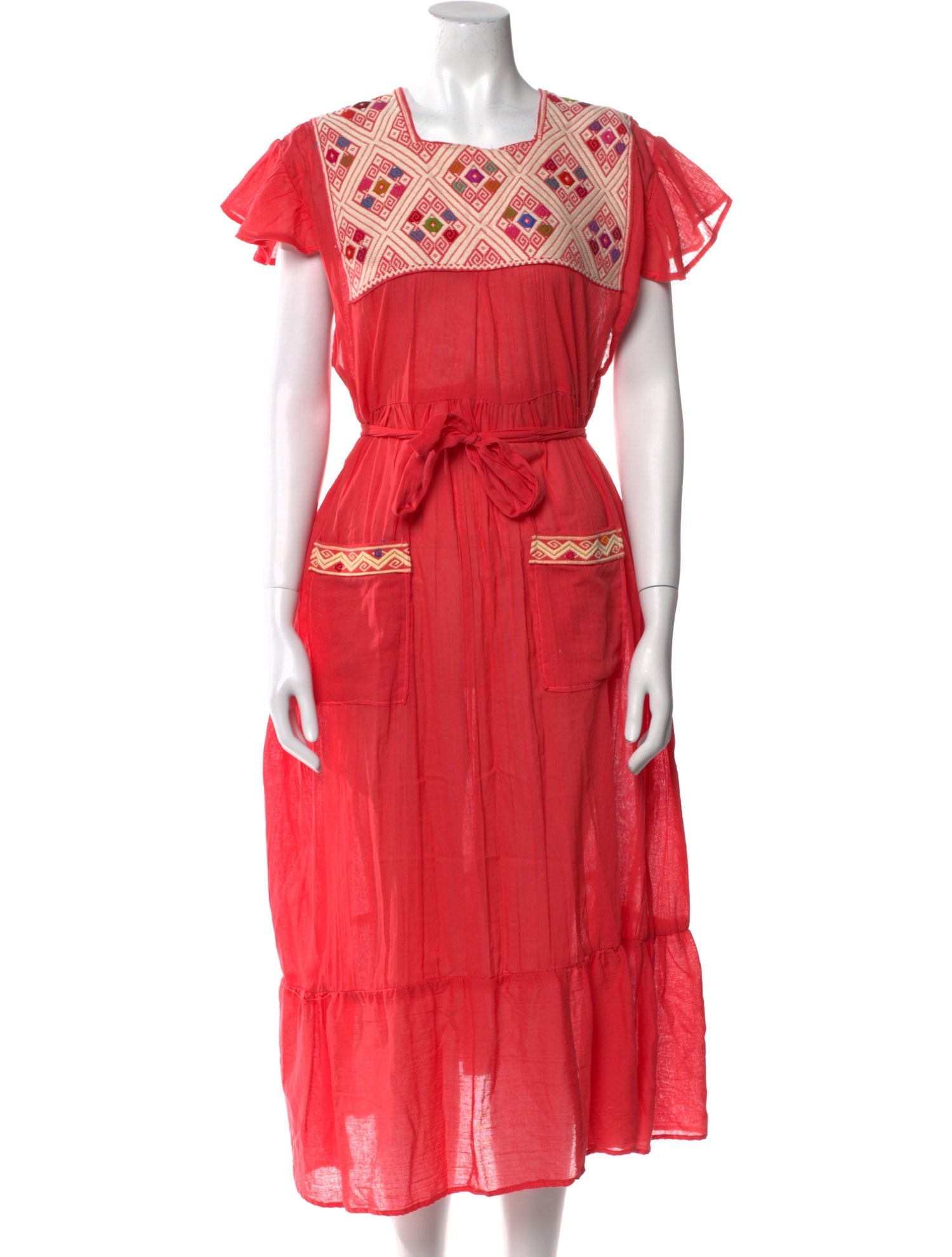 Cynthia Cazort Collins Square Neckline Midi Length Dress