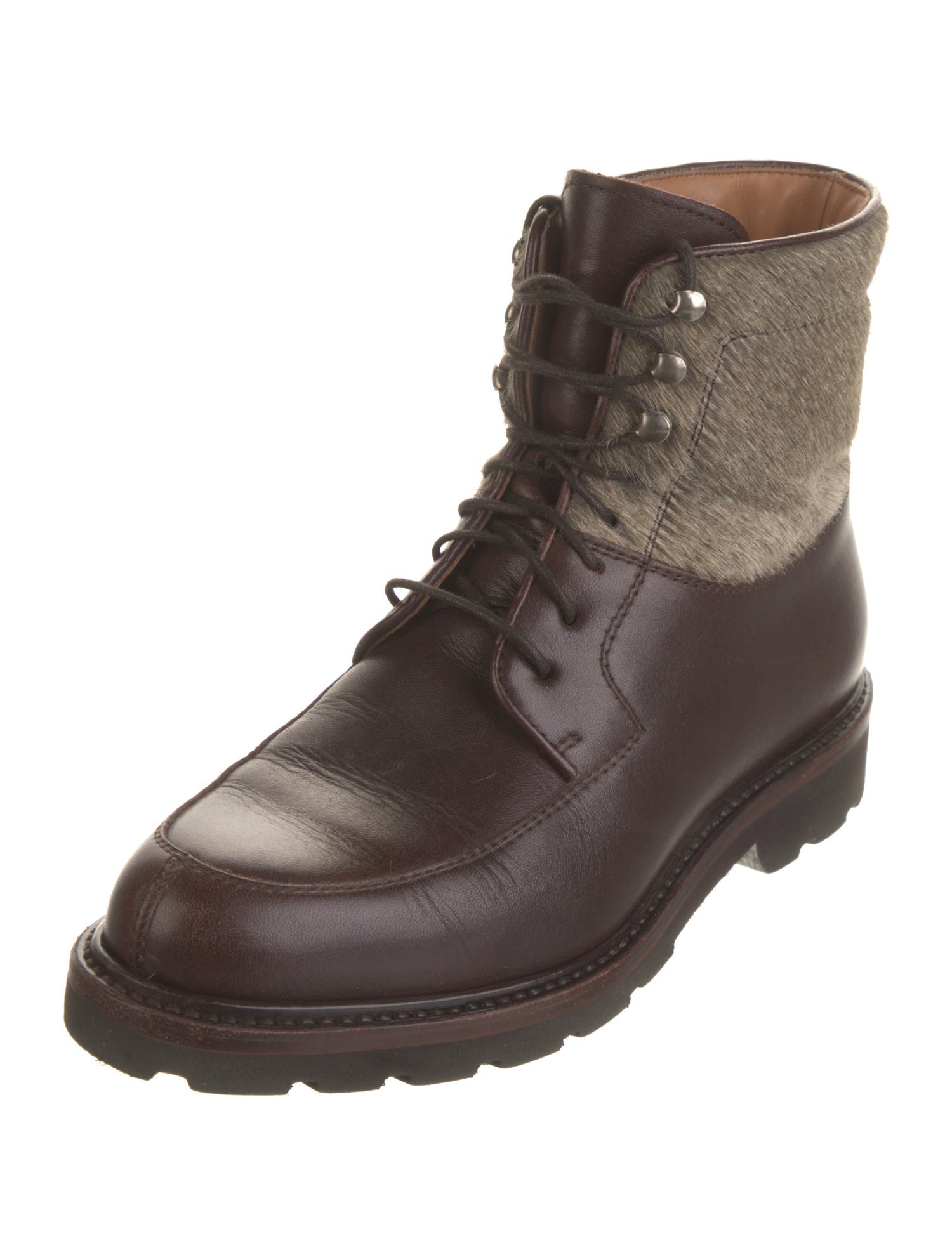 Cartujano Leather Colorblock Pattern Combat Boots