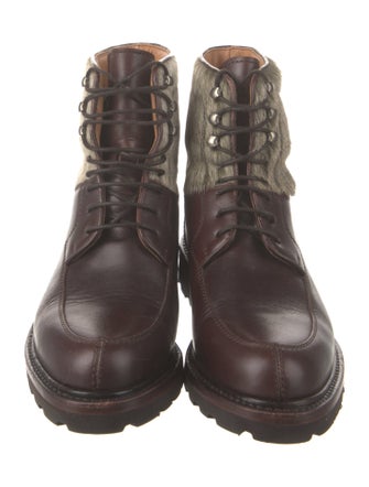 Cartujano Leather Colorblock Pattern Combat Boots