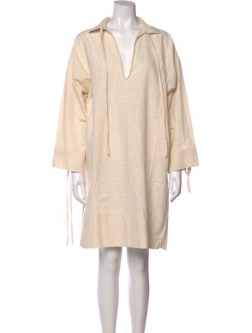 Pre-owned Cloe Cassandro Linen Knee-length Dress In Neutral