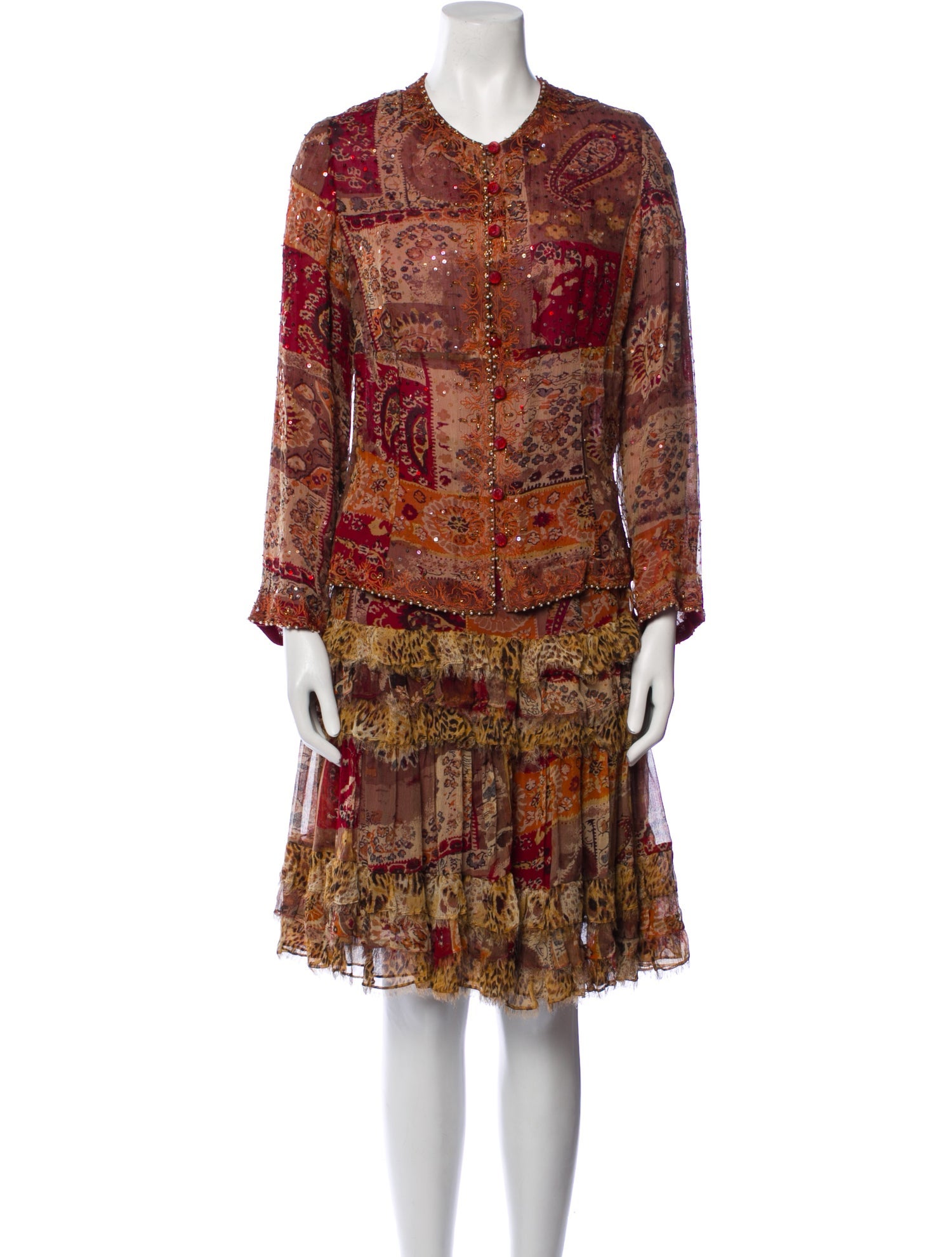 Caroline Charles Silk Printed Skirt Set