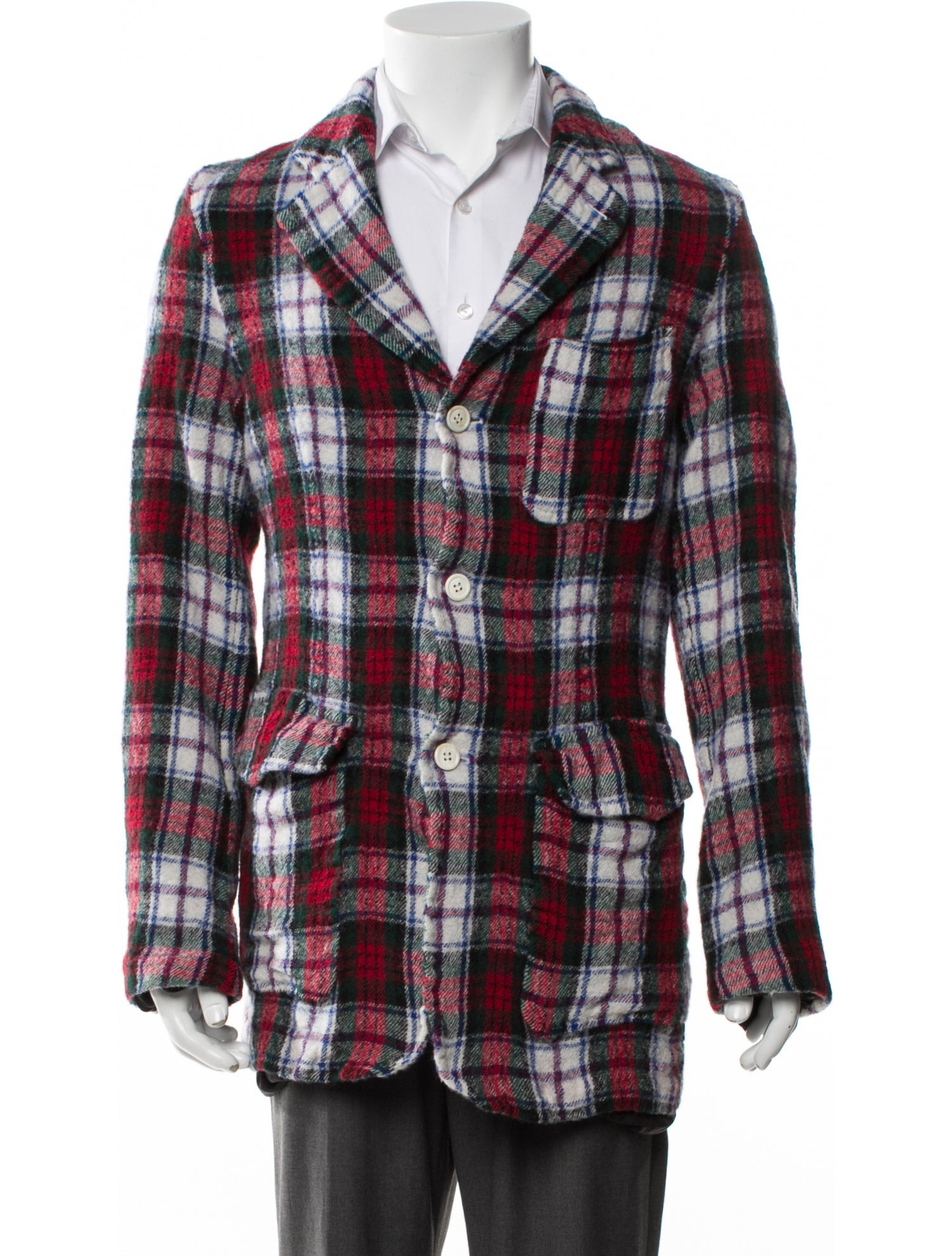 Comme des Garçons SHIRT Wool Plaid Print Peacoat