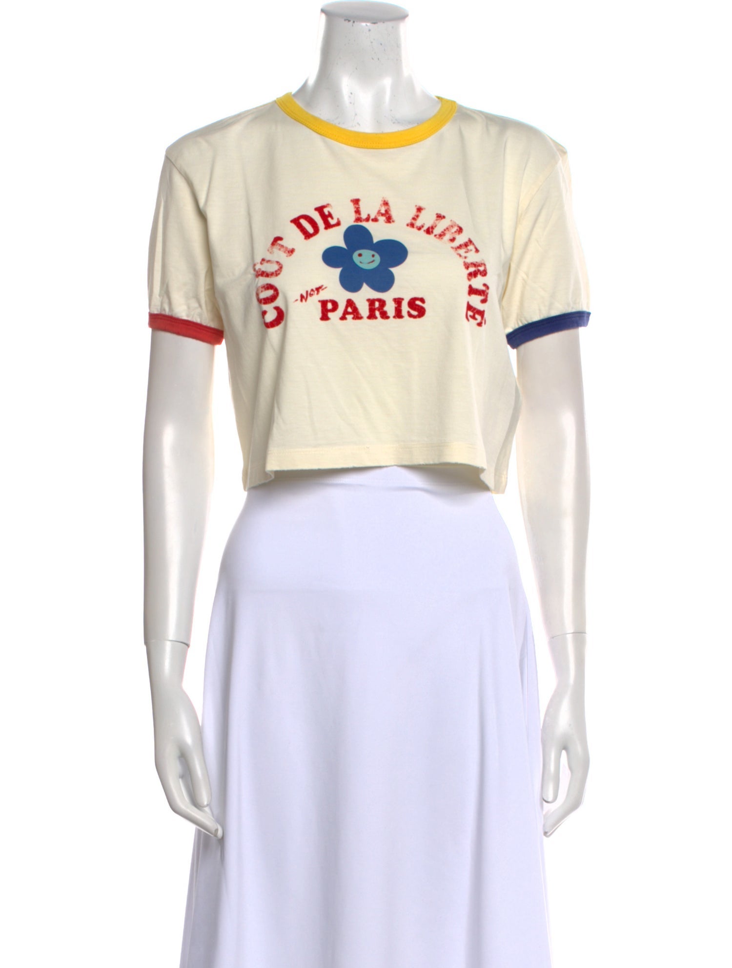 COÛT DE LA LIBERTÉ Graphic Print Crew Neck Crop Top