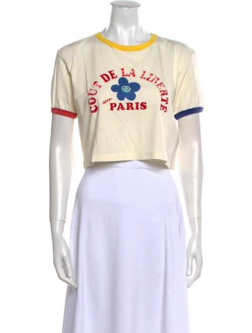 COÛT DE LA LIBERTÉ Graphic Print Crew Neck Crop Top