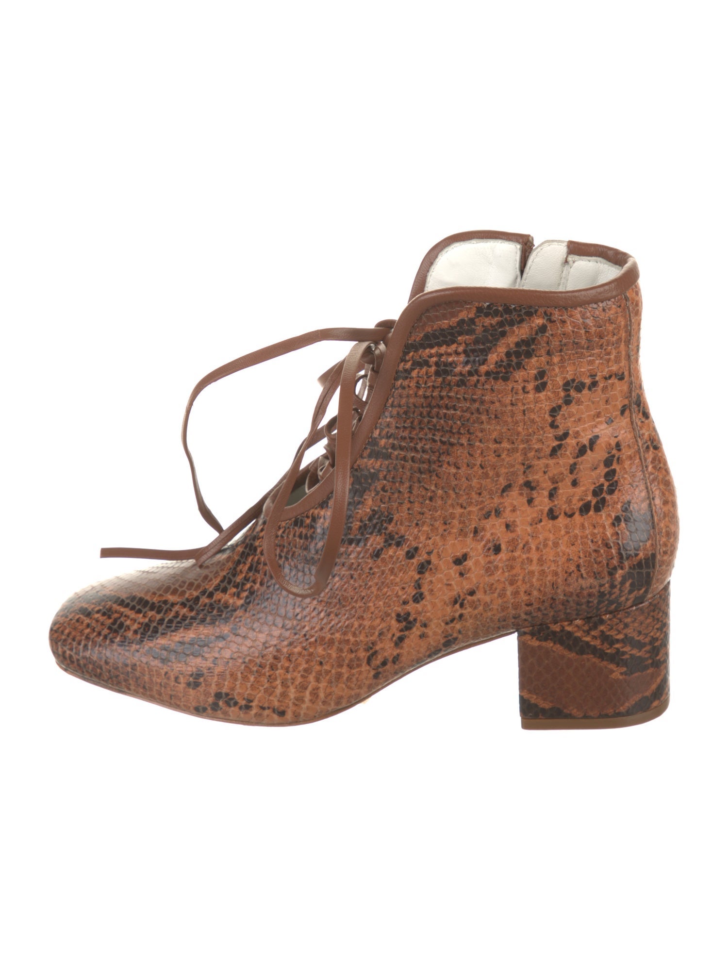 Daniella Shevel Leather Animal Print Lace-Up Boots
