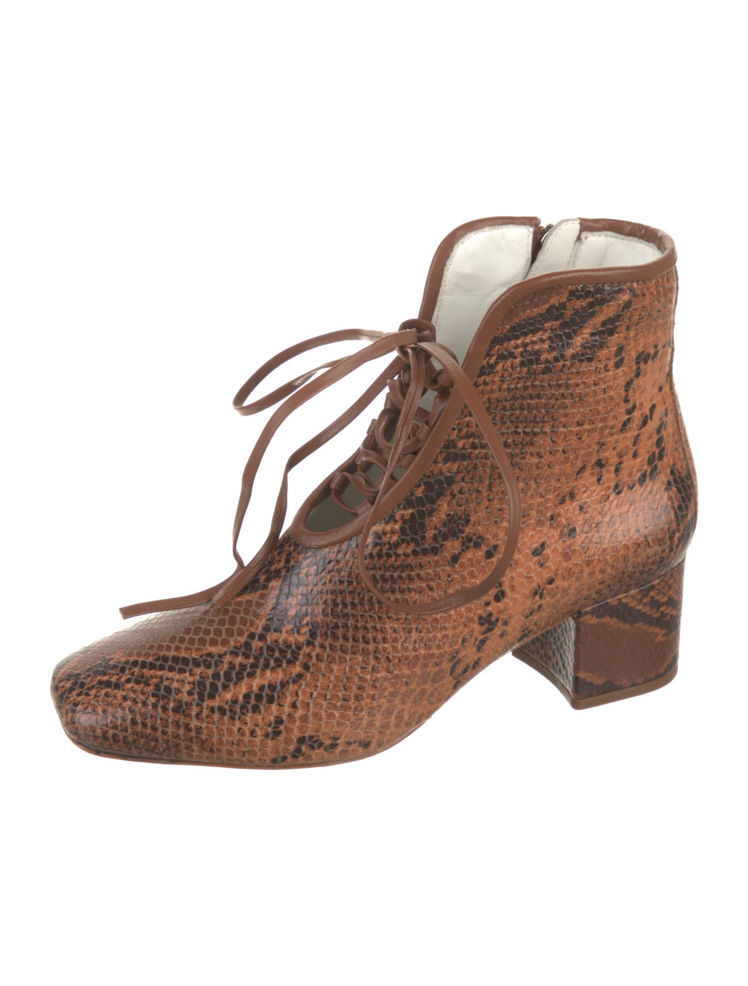 Daniella Shevel Leather Animal Print Lace-Up Boots