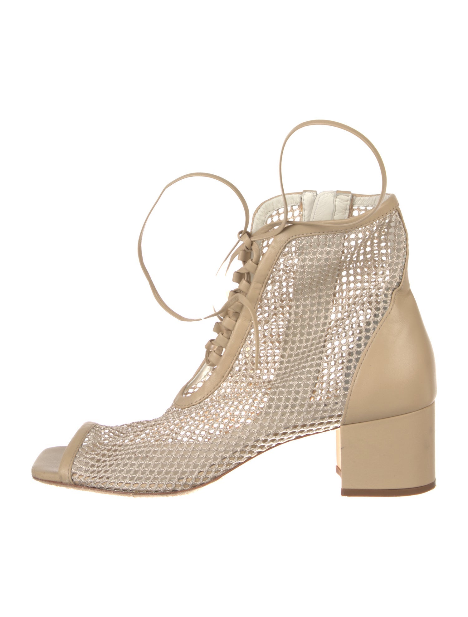 Daniella Shevel Mesh Leather Trim Embellishment Lace-Up Boots