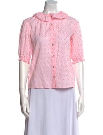 Loup Charmant Polka Dot Print Crew Neck Button-Up Top