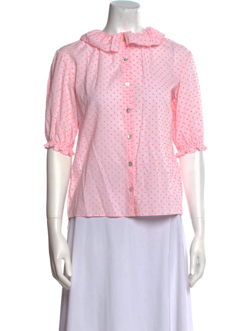 Loup Charmant Polka Dot Print Crew Neck Button-Up Top