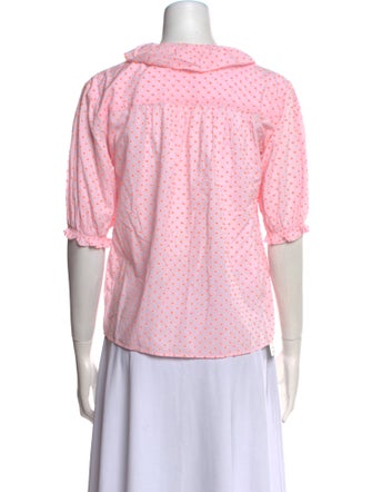 Loup Charmant Polka Dot Print Crew Neck Button-Up Top