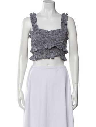 Cecilie Bahnsen Plaid Print Square Neckline Crop Top