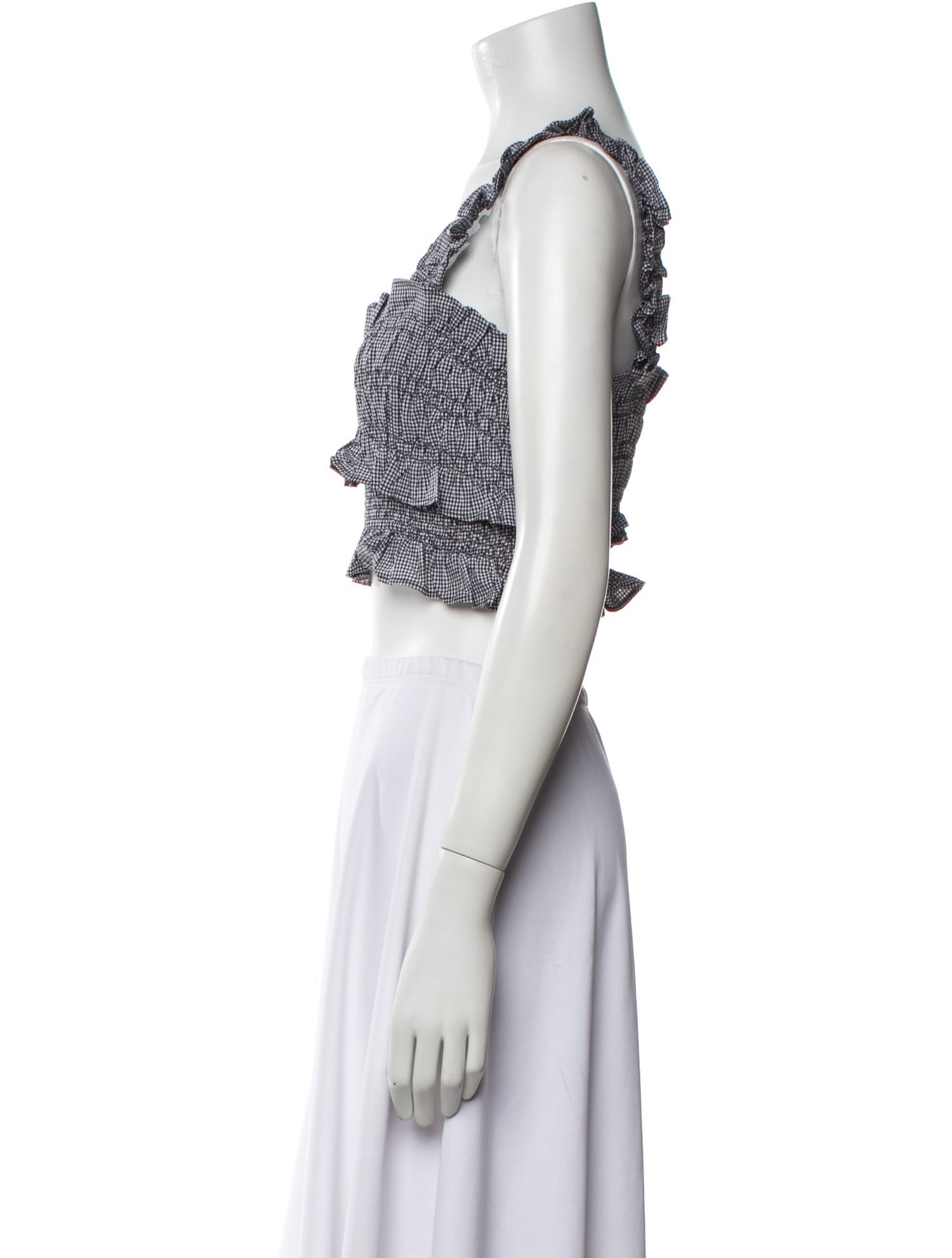 Cecilie Bahnsen Plaid Print Square Neckline Crop Top