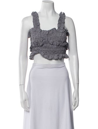 Cecilie Bahnsen Plaid Print Square Neckline Crop Top