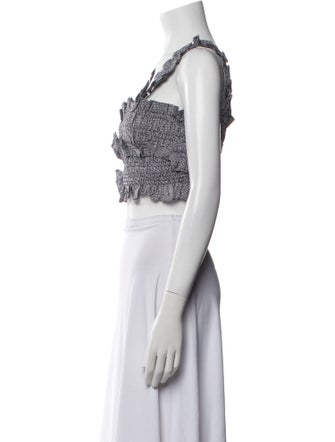 Cecilie Bahnsen Plaid Print Square Neckline Crop Top