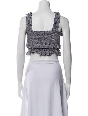 Cecilie Bahnsen Plaid Print Square Neckline Crop Top