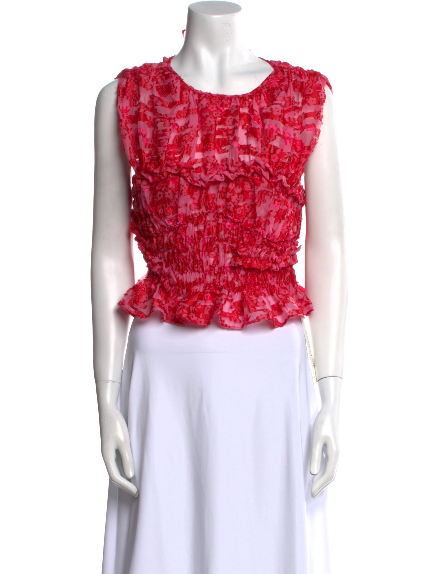 Cecilie Bahnsen Floral Print Scoop Neck Crop Top