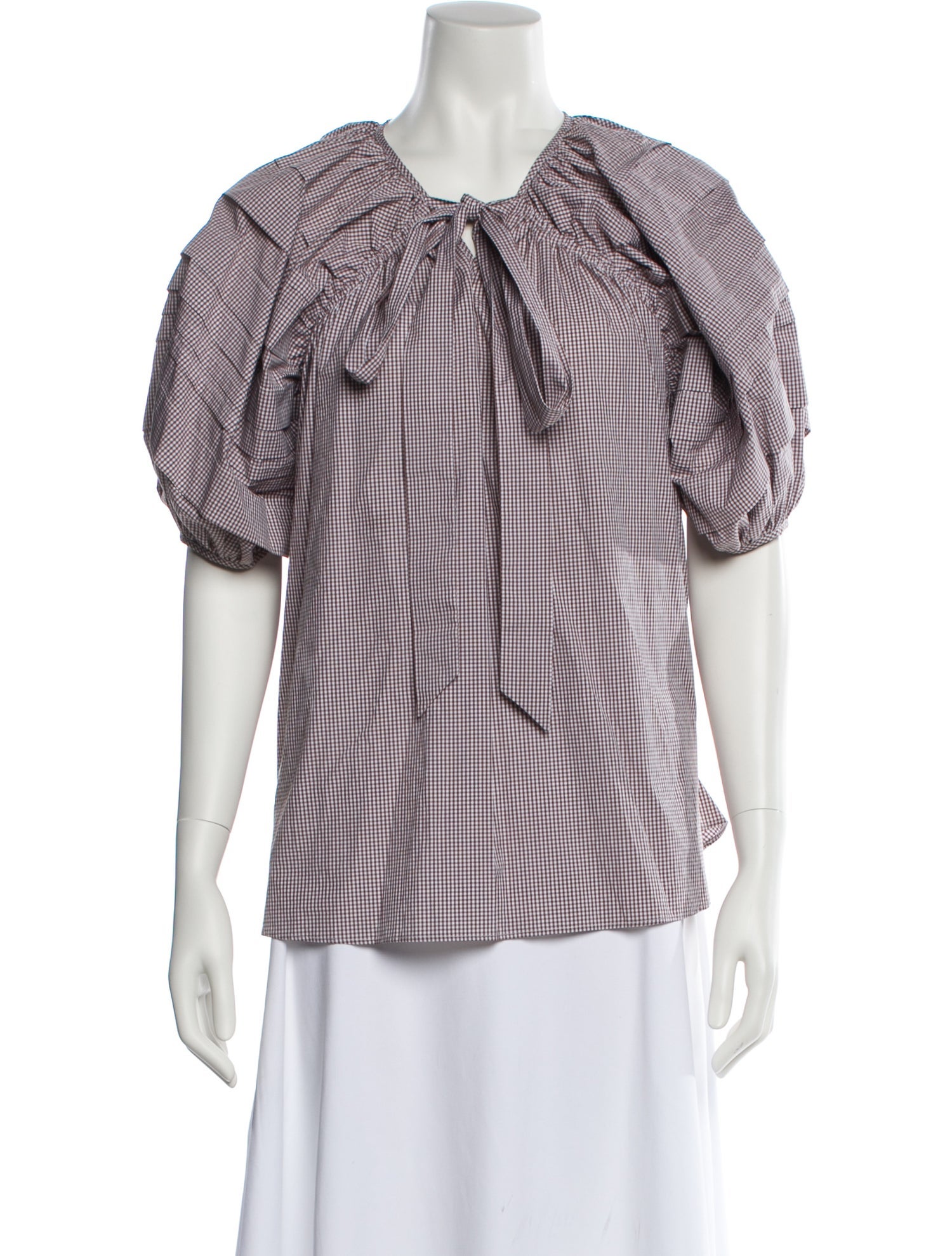 Cecilie Bahnsen Plaid Print Tie Neck Blouse