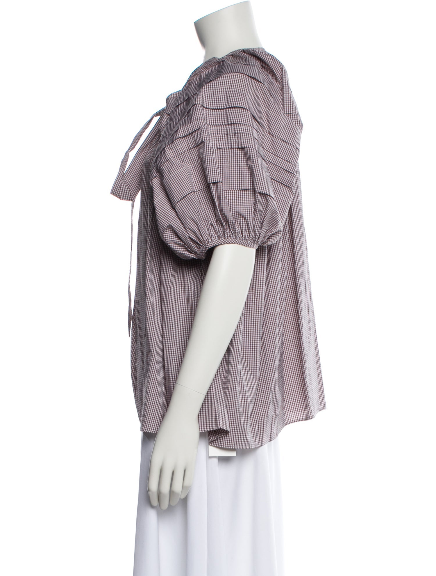 Cecilie Bahnsen Plaid Print Tie Neck Blouse