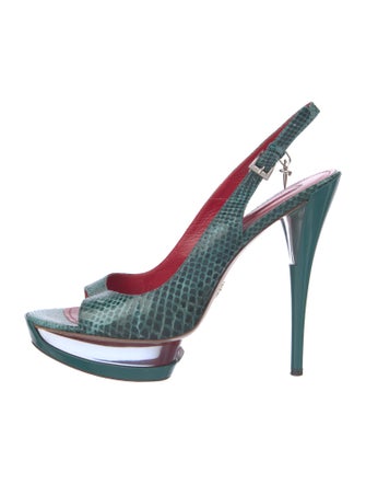 Cesare Paciotti Snakeskin Animal Print Slingback Sandals