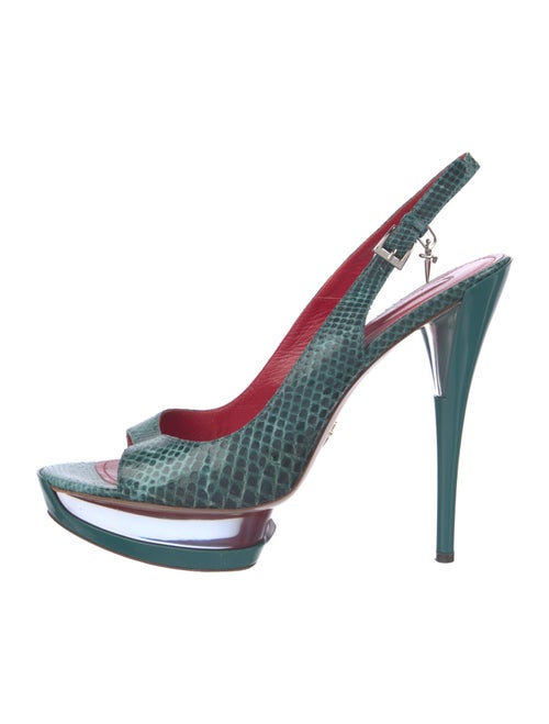 Cesare Paciotti Snakeskin Animal Print Slingback Sandals