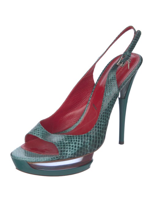 Cesare Paciotti Snakeskin Animal Print Slingback Sandals
