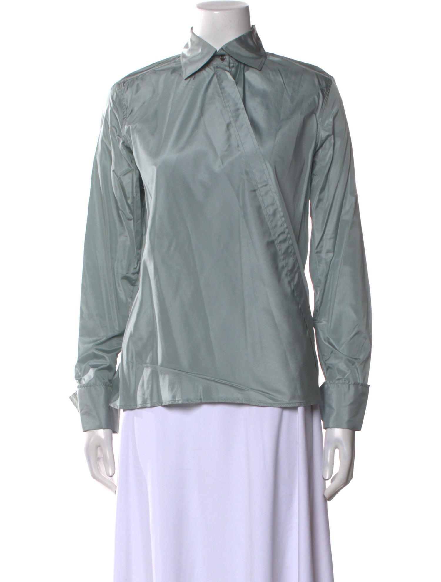 Cesare Fabbri Silk Long Sleeve Button-Up Top
