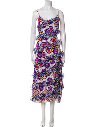 Zandra Rhodes Floral Print Midi Length Dress