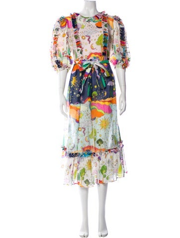 Pre-owned Celia B Floral Print Midi Length Dress In White