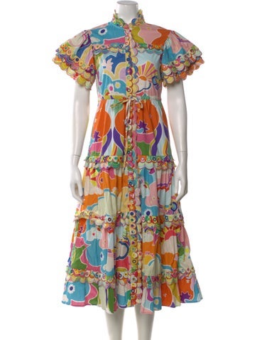 Pre-owned Celia B Printed Midi Length Dress In Yellow