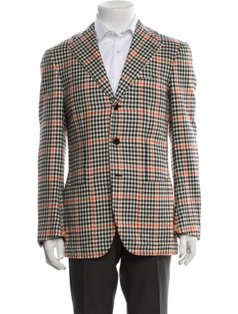 Cesare Attolini Napoli Cashmere Plaid Print Moto Jacket