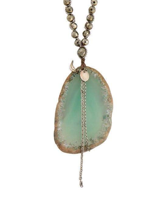 Chan Luu Green & Metallic Stone Pendant Beaded Necklace
