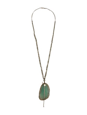 Chan Luu Green & Metallic Stone Pendant Beaded Necklace