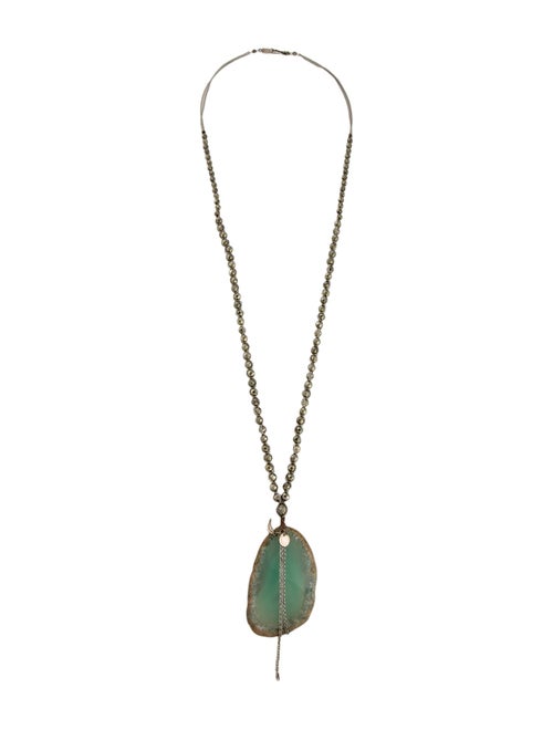 Chan Luu Green & Metallic Stone Pendant Beaded Necklace