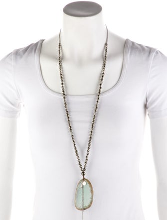 Chan Luu Green & Metallic Stone Pendant Beaded Necklace
