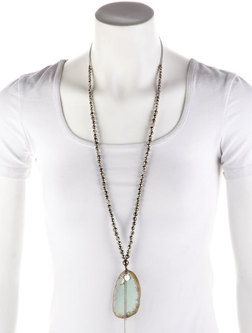 Chan Luu Green & Metallic Stone Pendant Beaded Necklace