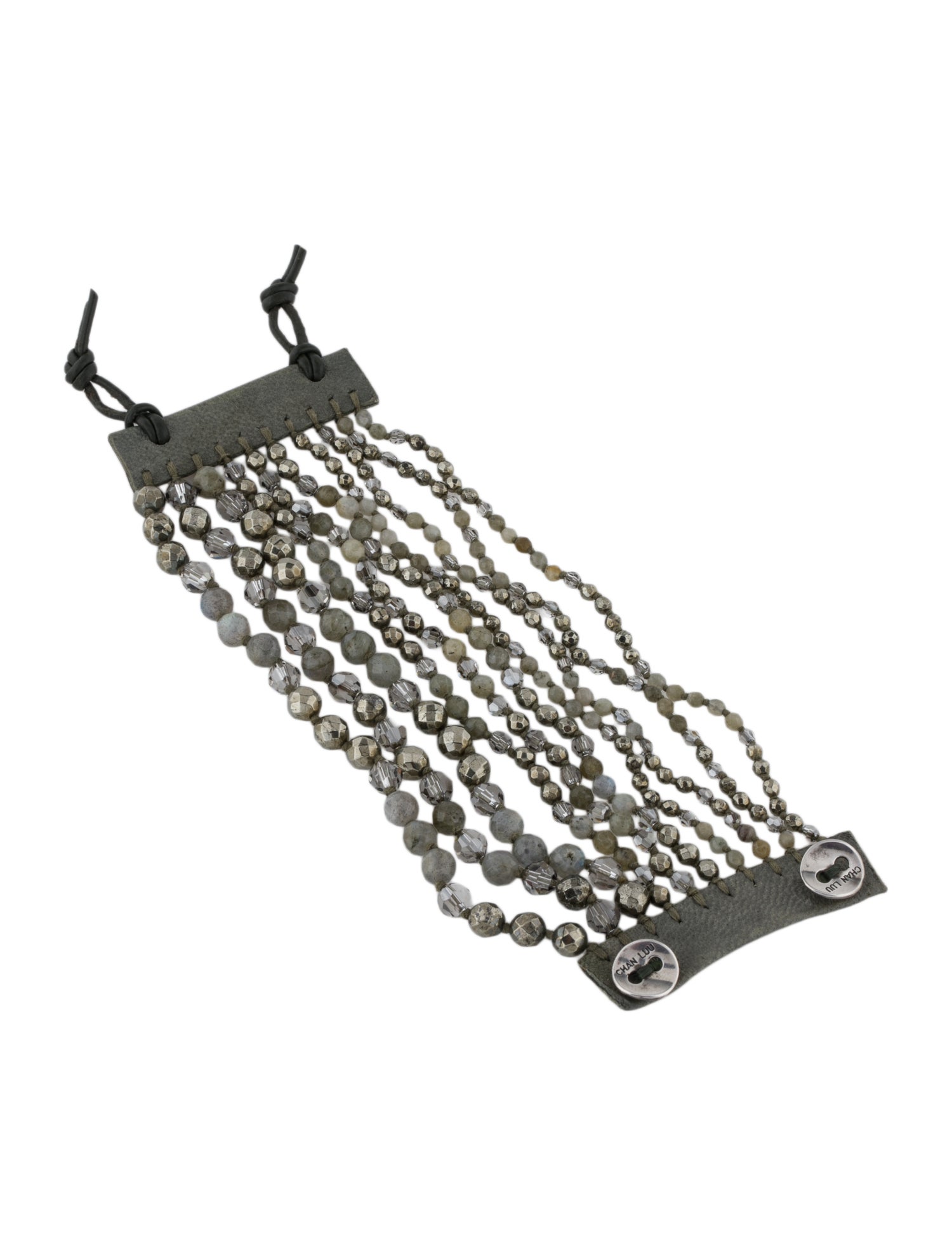 Chan Luu Leather & Gray Stone, Metallic Stone Multi-Strand Single Wrap Bracelet