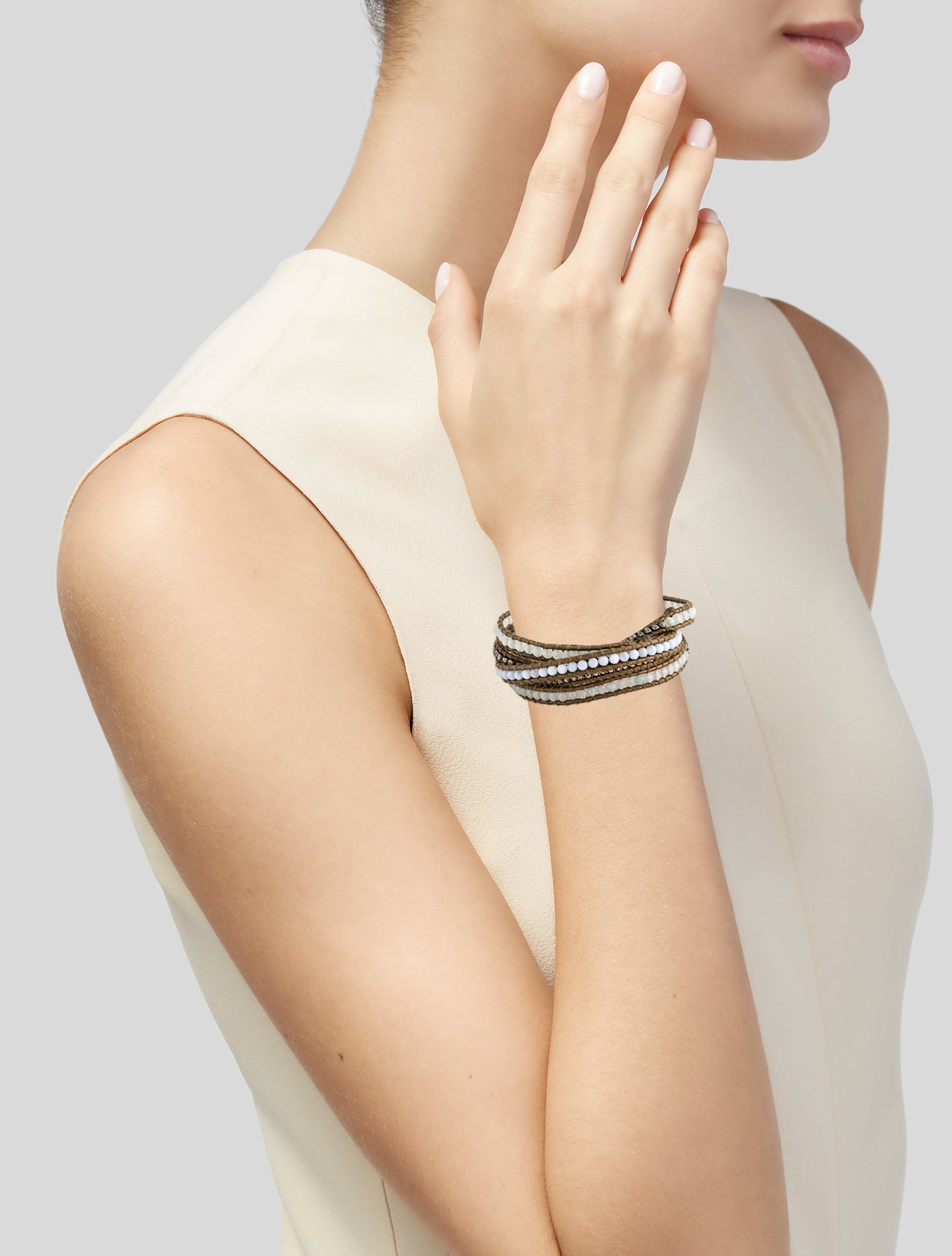 Chan Luu Leather & Crystal Beaded Wrap Bracelet