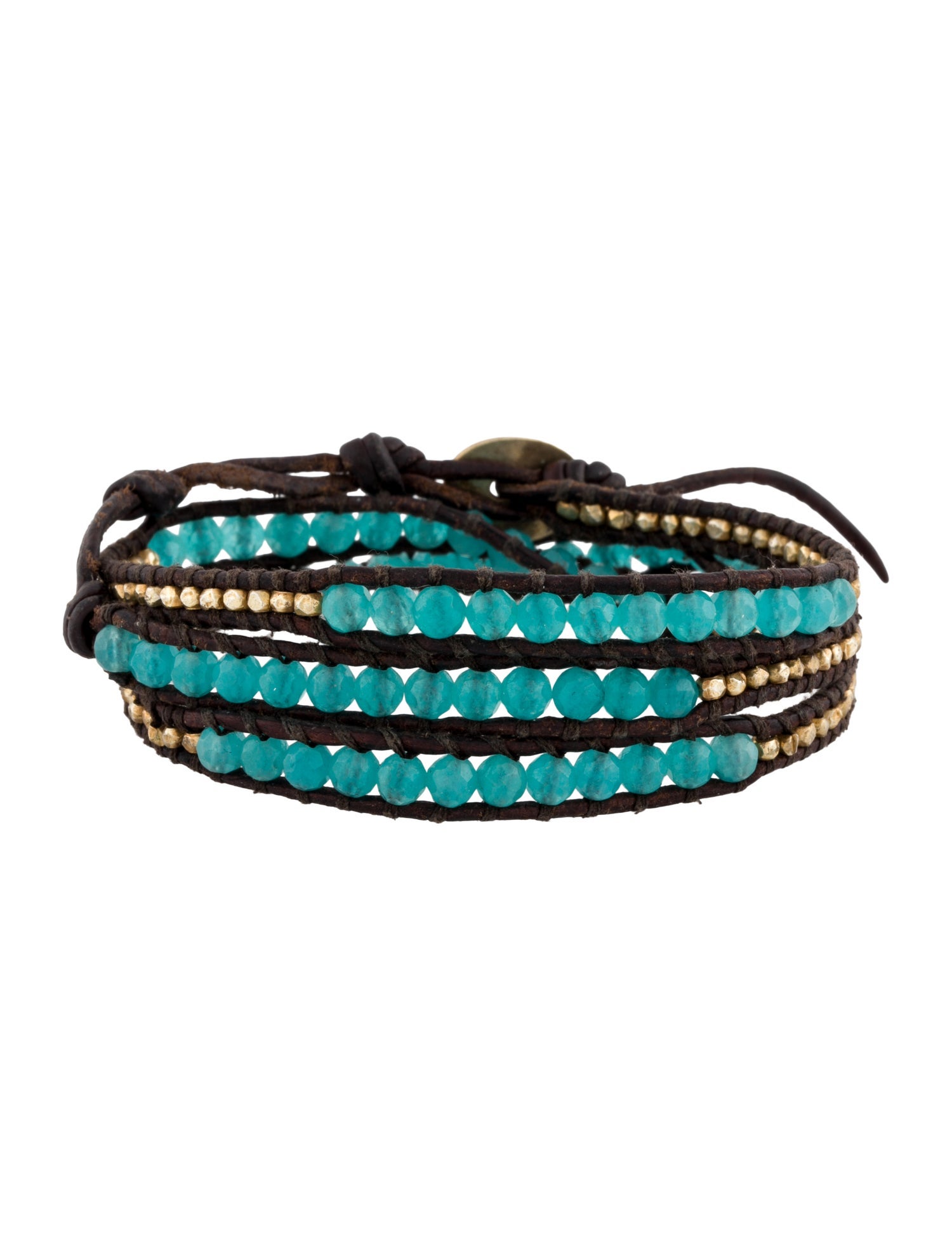Chan Luu Leather, Green Stone & Bead Wrap Bracelet
