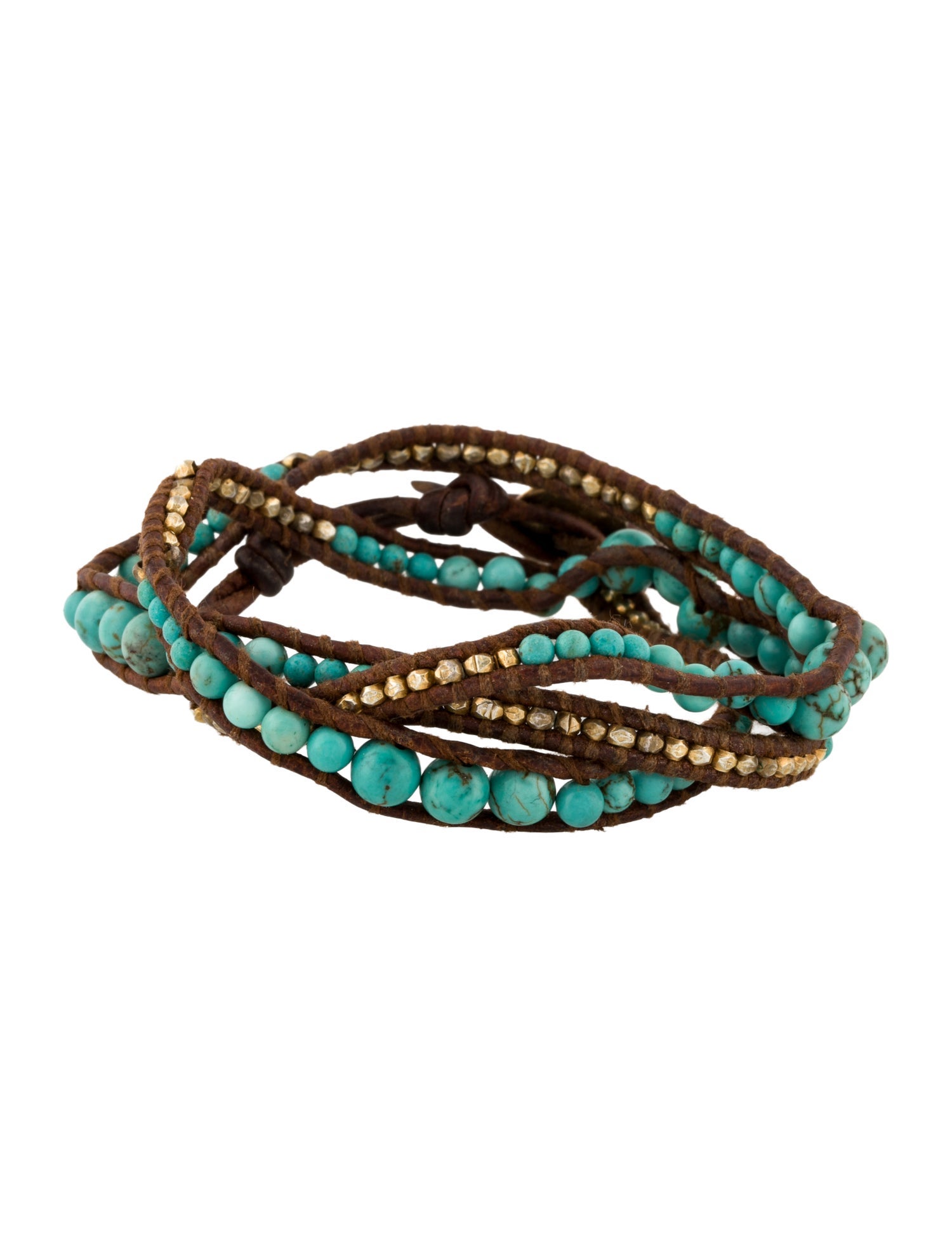 Chan Luu Leather Blue Stone & Bead Wrap Bracelet