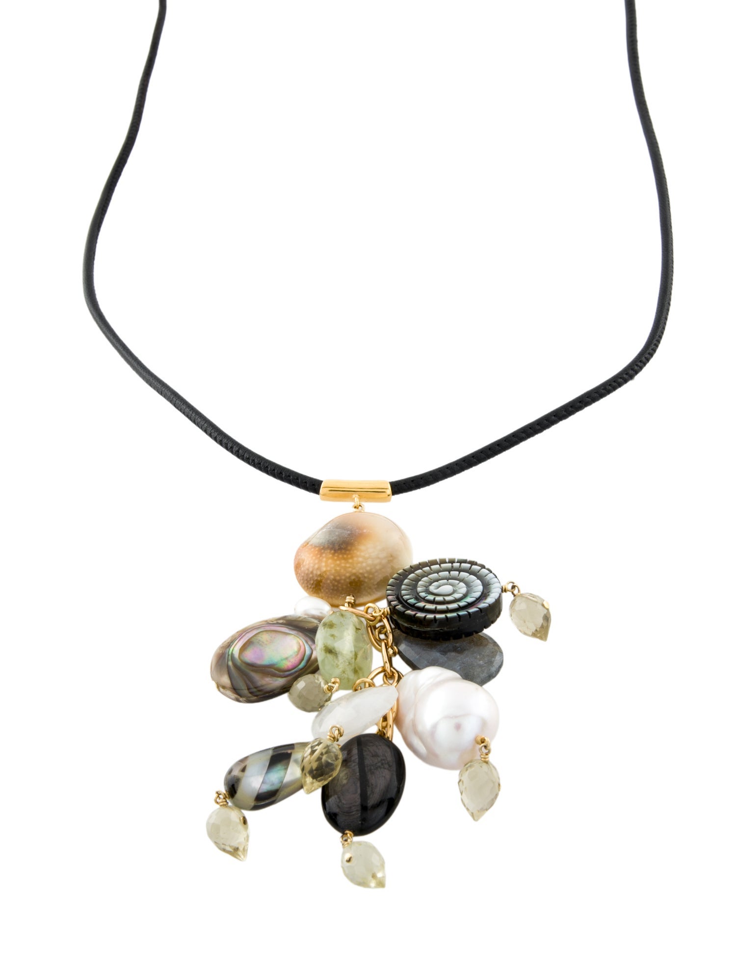 Chan Luu Mother Of Pearl, Pearl, Shell, Cord & Multistone Shiva Charm Pendant Necklace