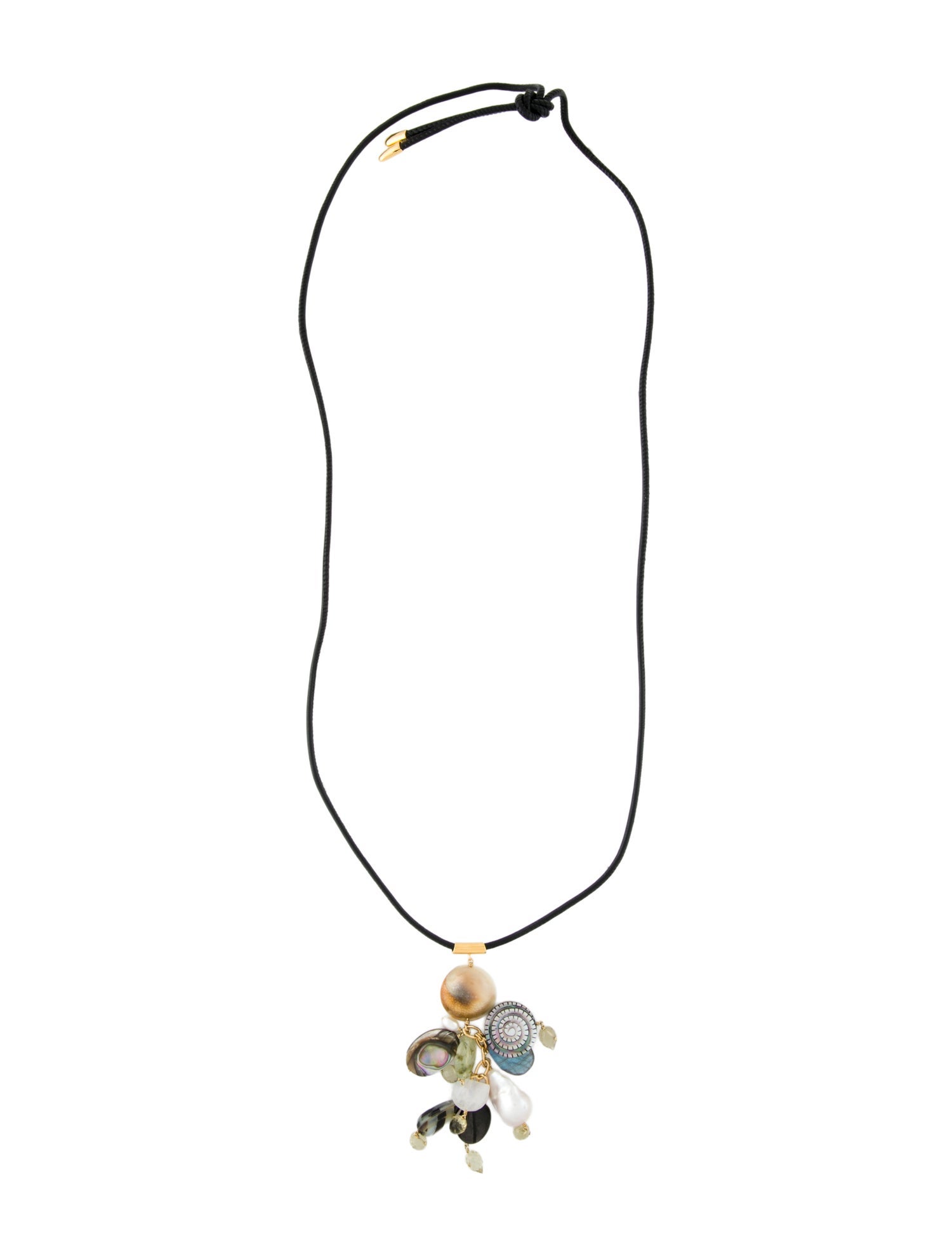 Chan Luu Mother Of Pearl, Pearl, Shell, Cord & Multistone Shiva Charm Pendant Necklace