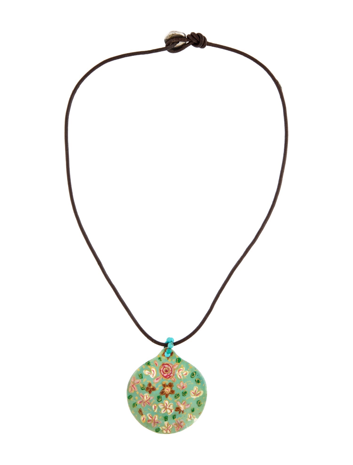 Chan Luu Mother of Pearl & Leather Hand Painted Pendant