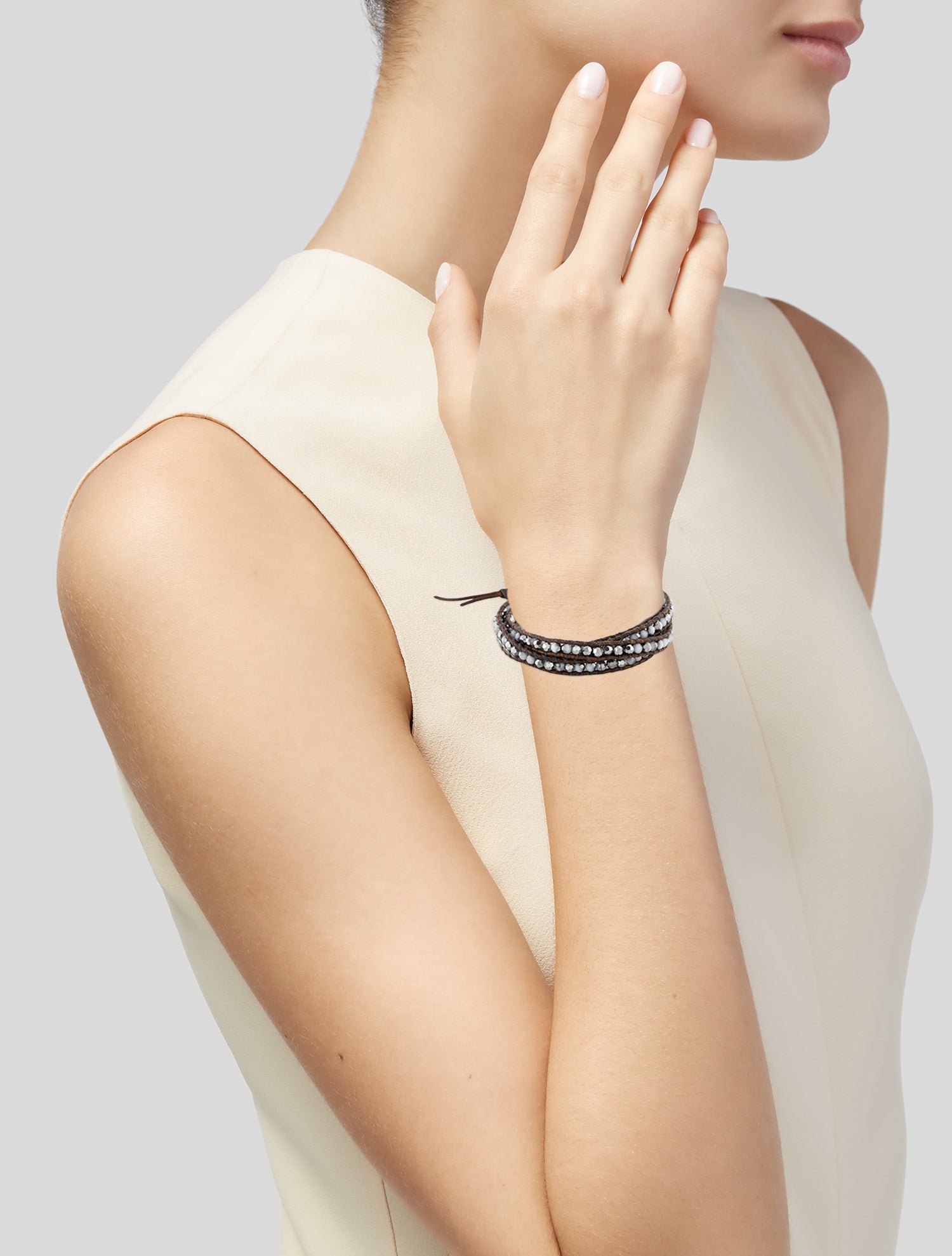 Chan Luu Leather & Thread Beaded Wrap Bracelet