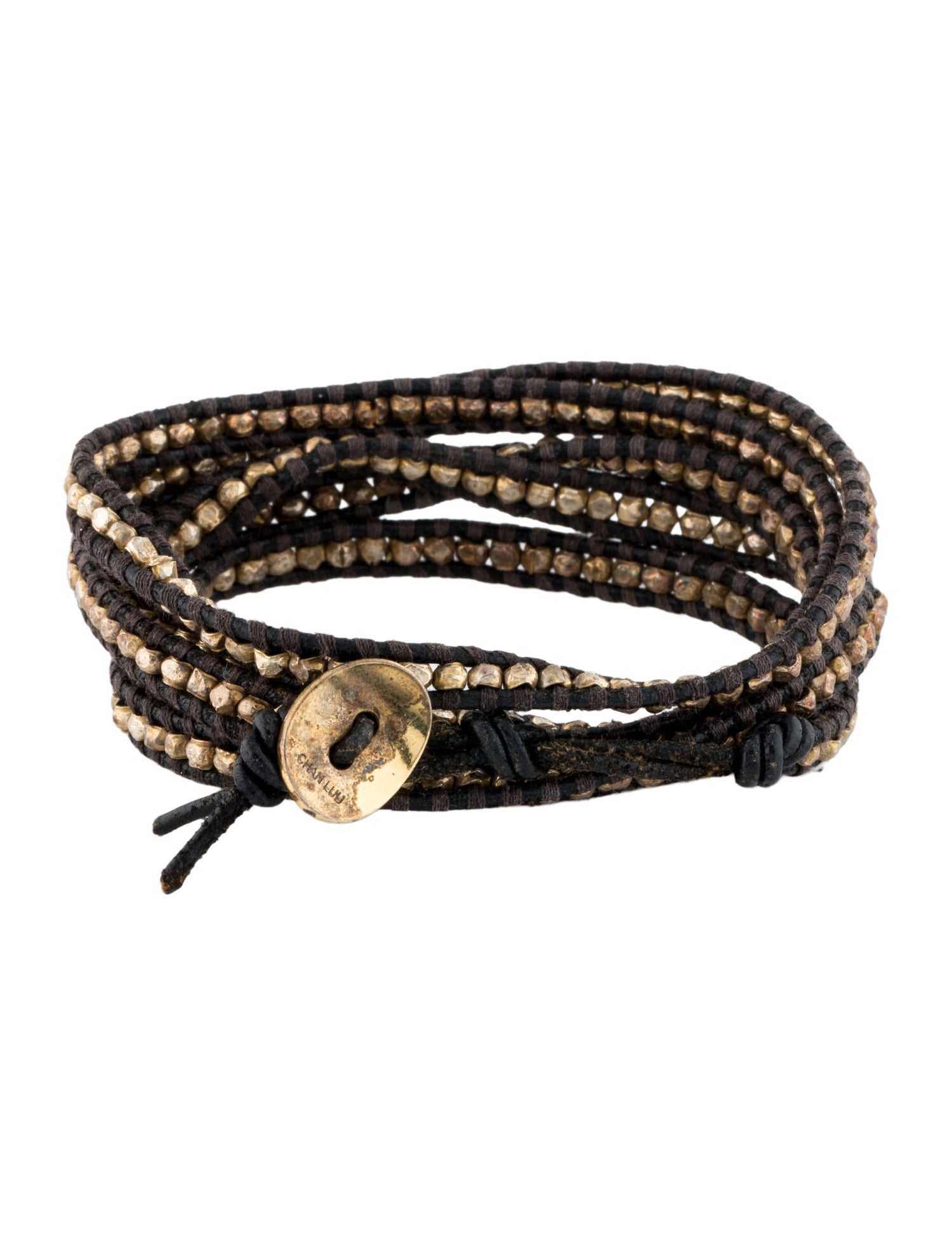 Chan Luu Leather & Thread Beaded Wrap Bracelet