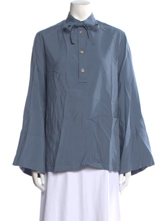 Carla Fernández Linen Mock Neck Button-Up Top