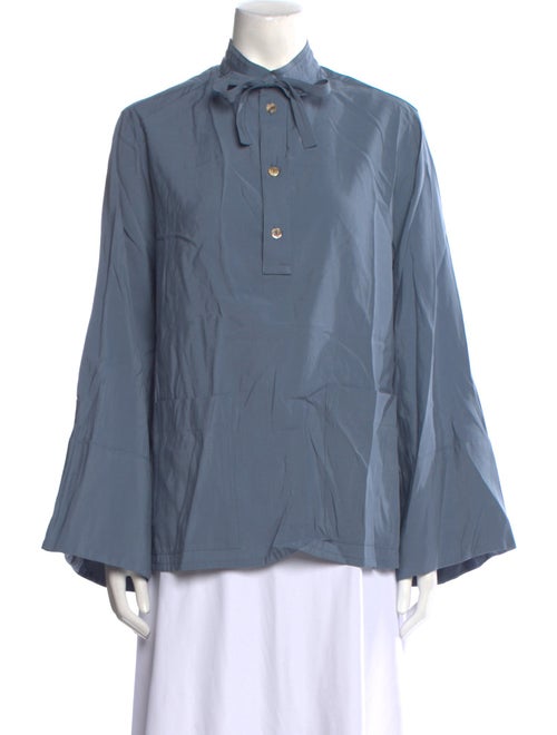 Carla Fernández Linen Mock Neck Button-Up Top