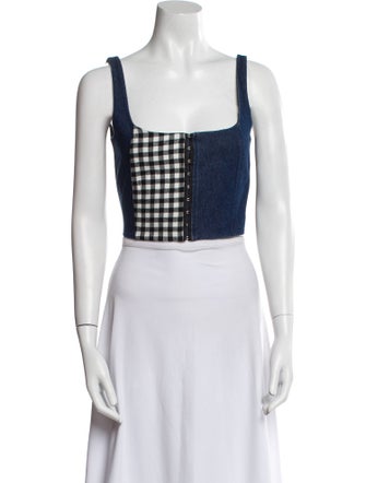 CF. Goldman Plaid Print Square Neckline Crop Top