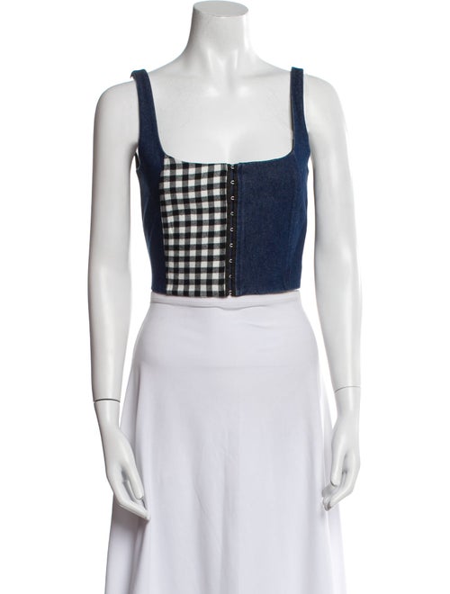 CF. Goldman Plaid Print Square Neckline Crop Top