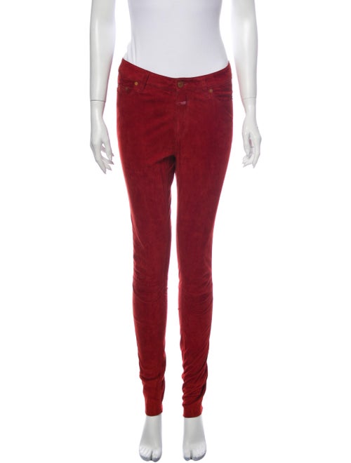 Closed Leather Skinny Leg Pants Red